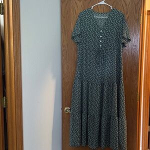 Green Patterned Dress with Buttons